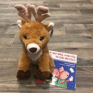 Reindeer plush and Christmas book
